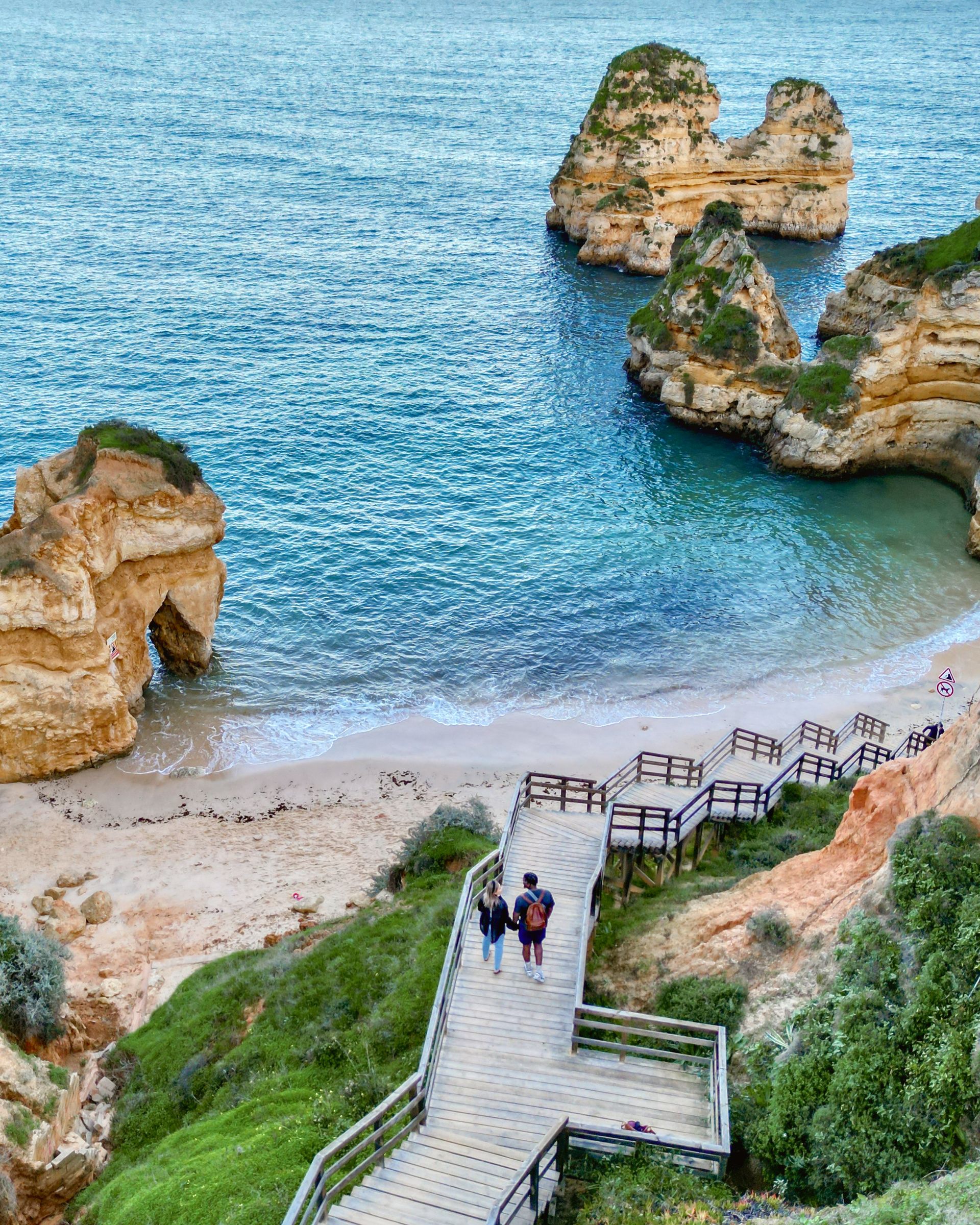 Aerial view of beach cliffs in the Algarve, Portugal