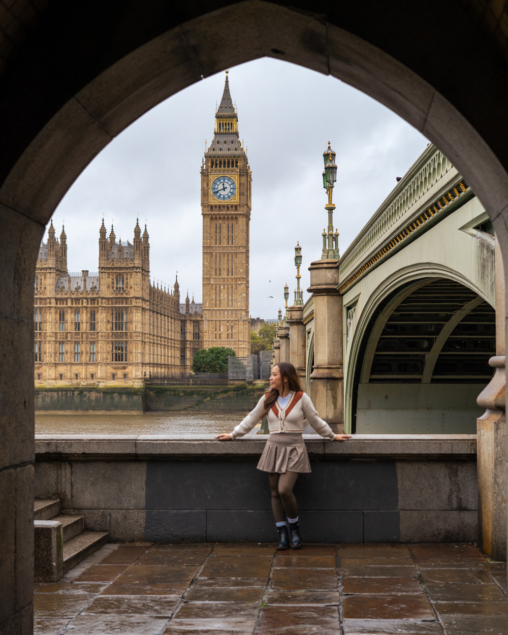 Big Ben framed through an arch in London, England