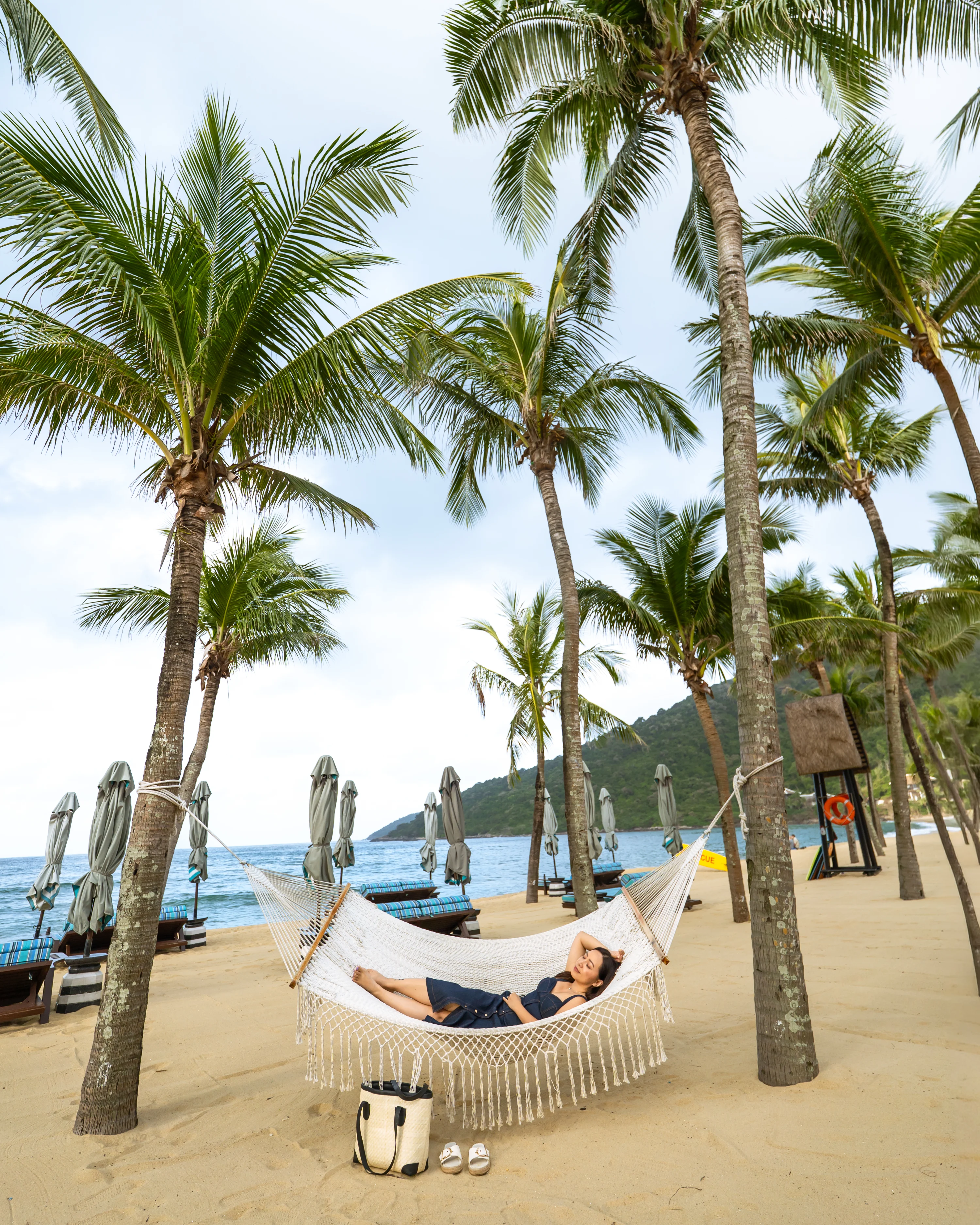Hammock on private beach at resort hotel in Da Nang, Vietnam