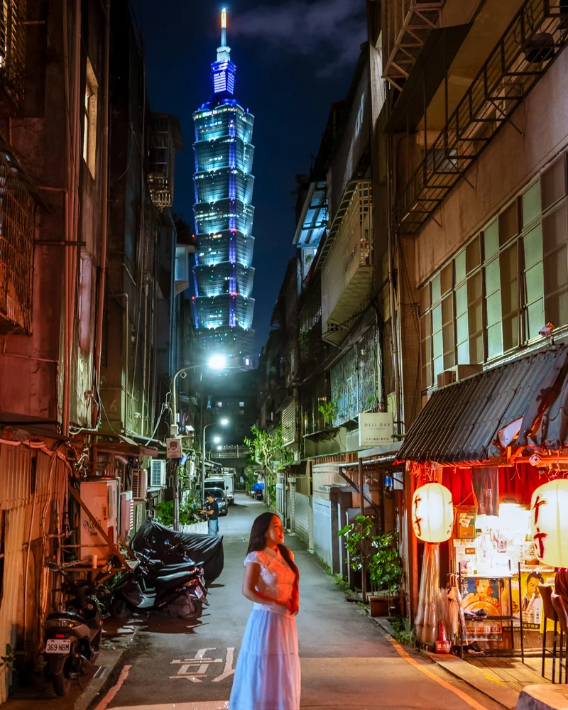 Taipei 101 view from Zhucun Izakaya Restaurant in Taipei, Taiwan