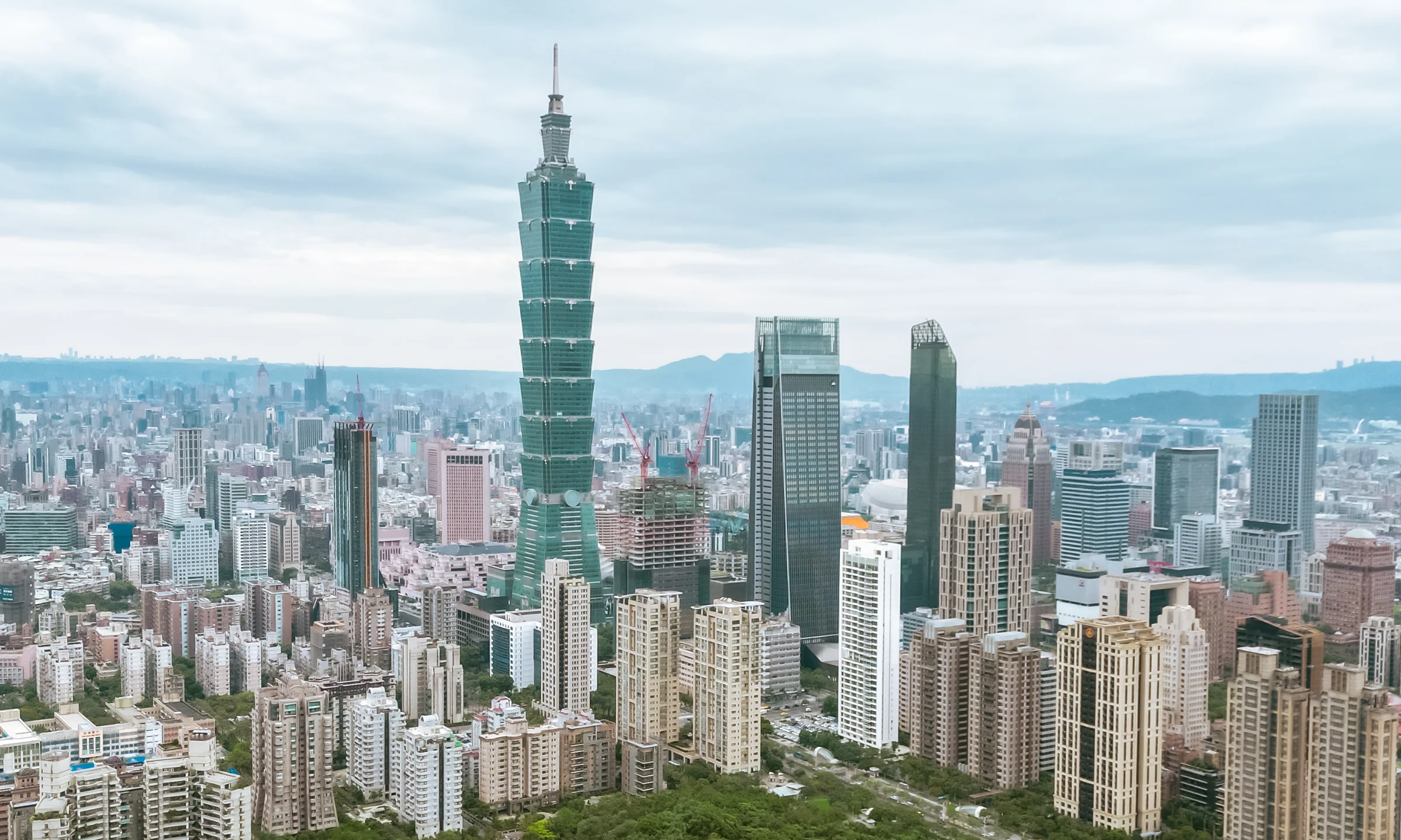 Aerial shot of Taipei 101 in Taiwan