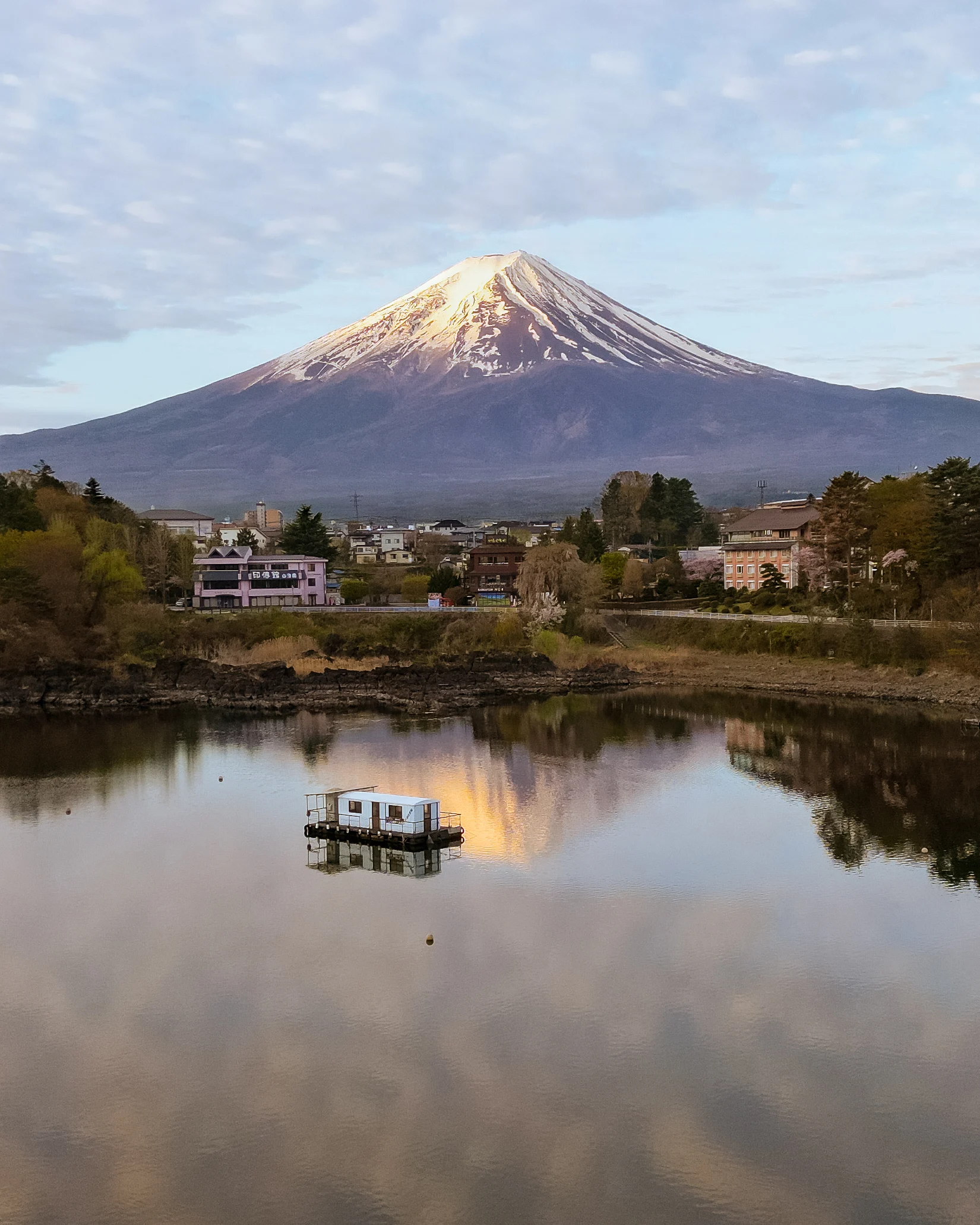 Aerial shot of Mt. Fuji from Kawaguchiko in Japan