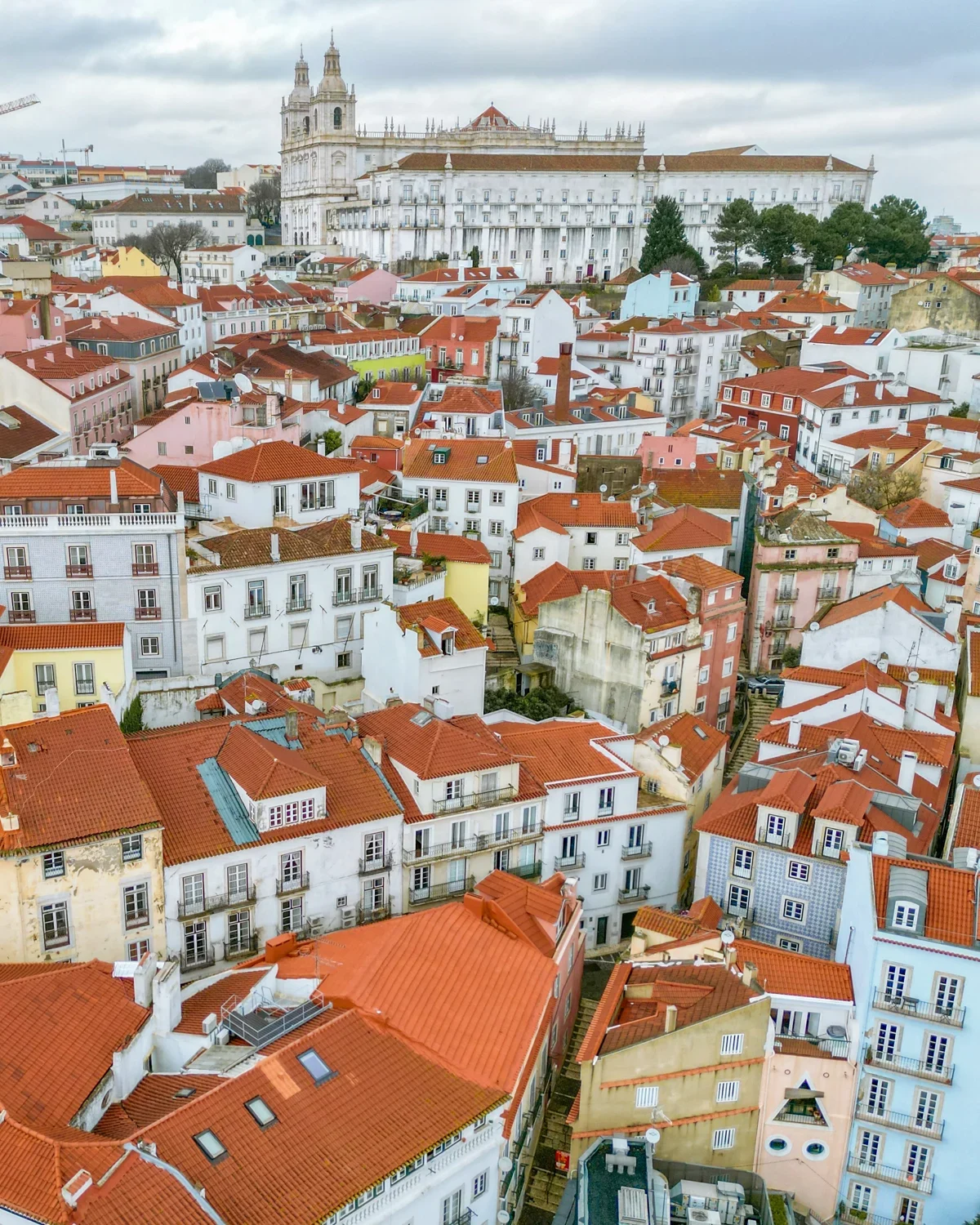 Aerial shot of Alfama in Lisbon, Portugal